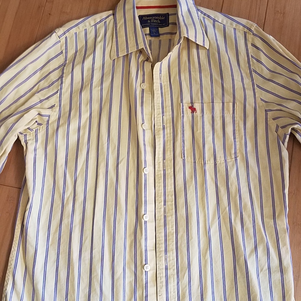 Abercrombie mens yellow blue stripe shirt large - Picture 2 of 3